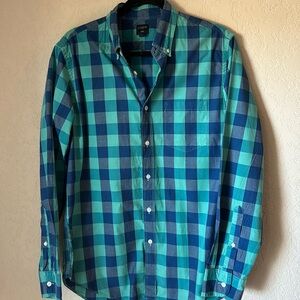 J. Crew Men's Royal Blue & Teal Button Down Shirt | Size M | Casual